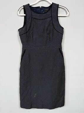 J.crew Tipped Sheath Dress In Navy Blue Dotted Jacquard, Sz 6
